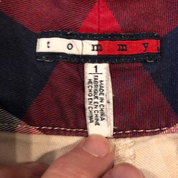 Vintage Tommy Hilfiger Flare Leg Plaid Pants Sz 1 Red Tan Blue Boho - Picture 3 of 10